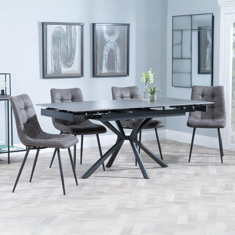 Ripon Black Ceramic Extending Dining Set - Corona Grey Fabric Dining Chair-9