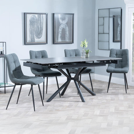 Ripon Black Ceramic Extending Dining Set - Corona Light Grey Fabric Dining Chair-7