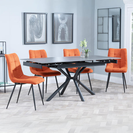 Ripon Black Ceramic Extending Dining Set - Corona Orange Fabric Dining Chair-2