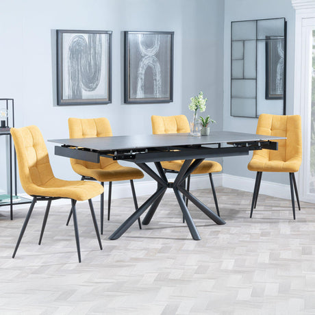 Ripon Black Ceramic Extending Dining Set - Corona Yellow Fabric Dining Chair