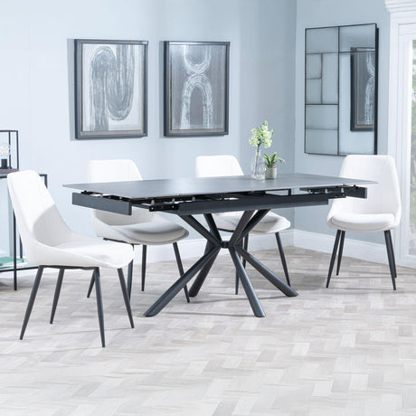 Ripon Black Ceramic Extending Dining Set - Darwin Cream Fabric Dining Chair