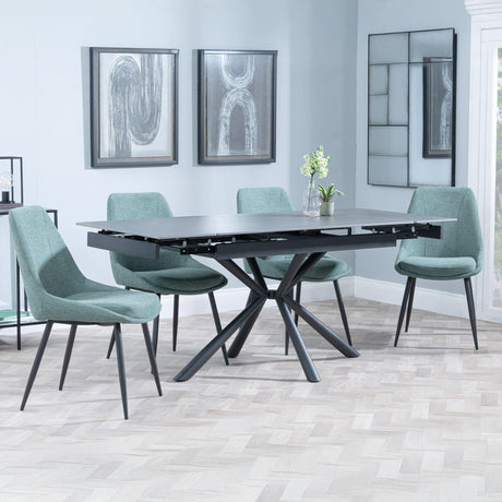 Ripon Black Ceramic Extending Dining Set - Darwin Green Fabric Dining Chair-4