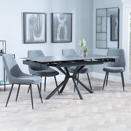 Ripon Black Ceramic Extending Dining Set - Darwin Grey Fabric Dining Chair-6