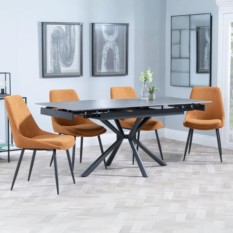 Ripon Black Ceramic Extending Dining Set - Darwin Orange Fabric Dining Chair-3
