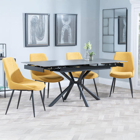 Ripon Black Ceramic Extending Dining Set - Darwin Yellow Fabric Dining Chair-2