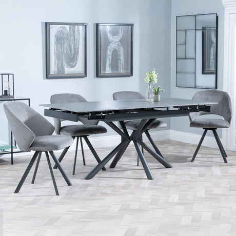 Ripon Black Ceramic Extending Dining Set - Ion Dark Grey Velvet Fabric Swivel Dining Chair-3