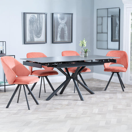Ripon Black Ceramic Extending Dining Set - Ion Orange Velvet Fabric Swivel Dining Chair