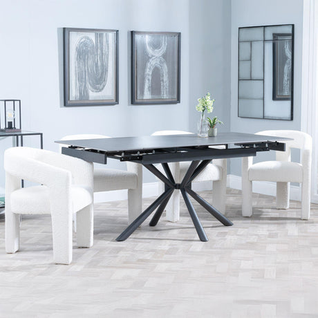 Ripon Black Ceramic Extending Dining Set - Kiefer Cream Boucle Fabric Dining Chair-2