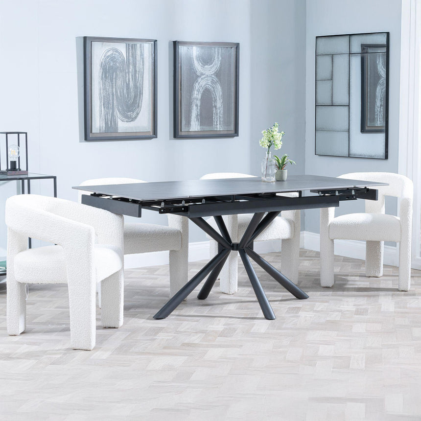 Ripon Black Ceramic Extending Dining Set - Kiefer Cream Boucle Fabric Dining Chair-2