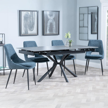 Ripon Black Ceramic Extending Dining Set - Peyton Blue Fabric Dining Chair-2