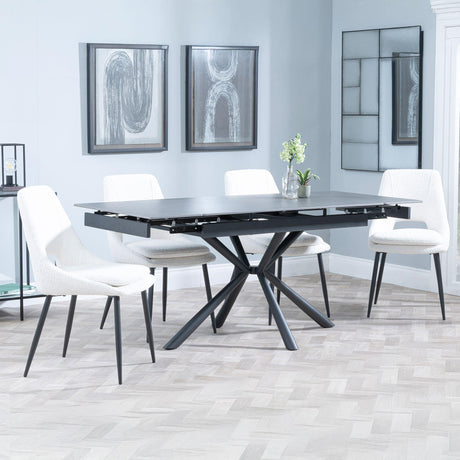 Ripon Black Ceramic Extending Dining Set - Peyton Cream Fabric Dining Chair-4