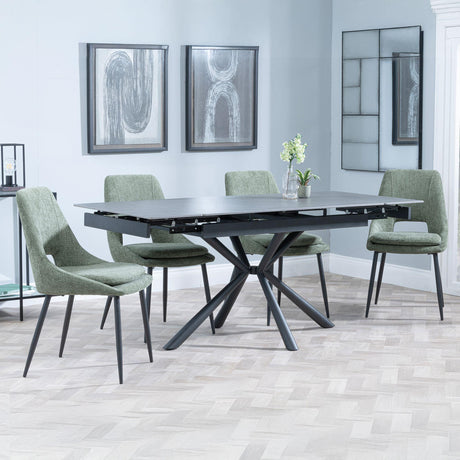 Ripon Black Ceramic Extending Dining Set - Peyton Green Fabric Dining Chair-3