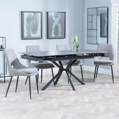 Ripon Black Ceramic Extending Dining Set - Peyton Grey Fabric Dining Chair
