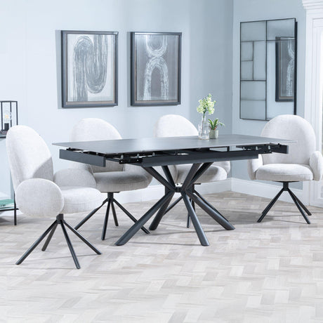 Ripon Black Ceramic Extending Dining Set - Theo Grey Fabric Swivel Dining Chair