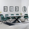 Hayden White Ceramic Extending Dining Set - Arctic Green Velvet Fabric Swivel Dining Chair - Get 2 Chairs Free