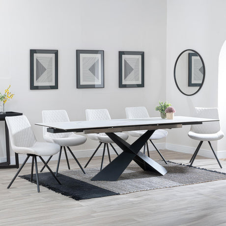Hayden White Ceramic Extending Dining Set - Boden Cream Fabric Swivel Dining Chair - Get 2 Chairs Free-2
