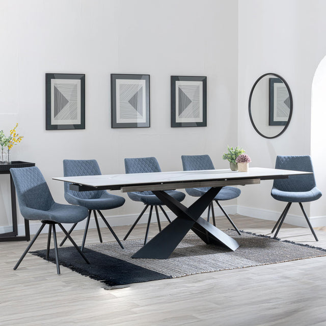Hayden White Ceramic Extending Dining Set - Boden Dark Grey Fabric Swivel Dining Chair - Get 2 Chairs Free