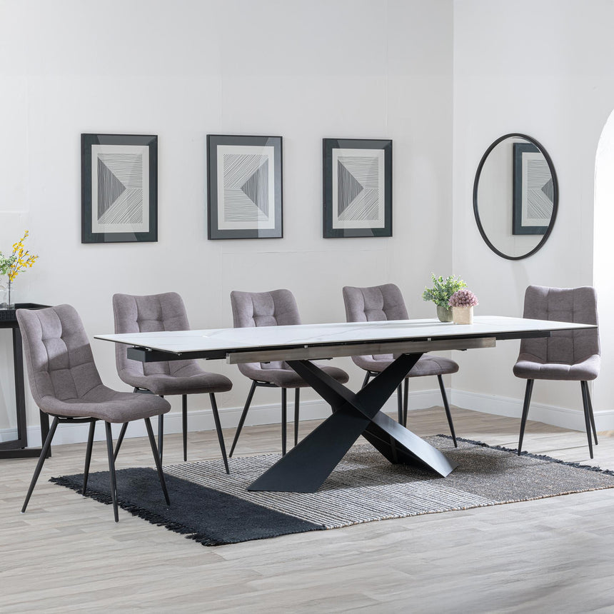 Hayden White Ceramic Extending Dining Set - Corona Camel Fabric Dining Chair-4