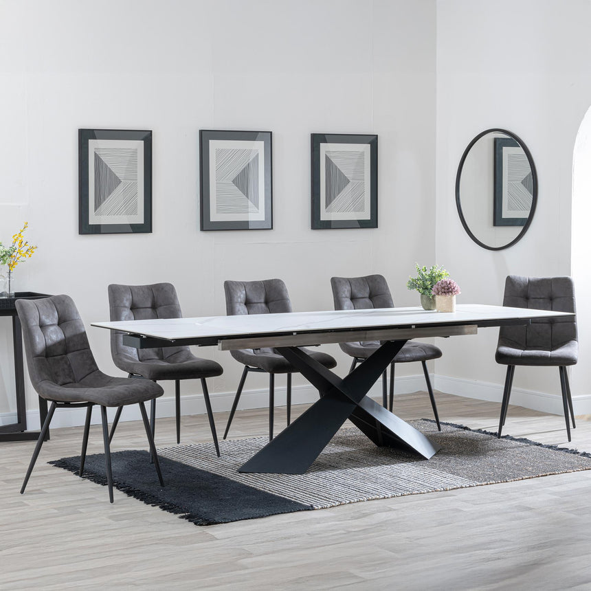 Hayden White Ceramic Extending Dining Set - Corona Grey Fabric Dining Chair-9