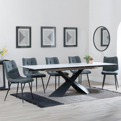 Hayden White Ceramic Extending Dining Set - Corona Light Grey Fabric Dining Chair-7