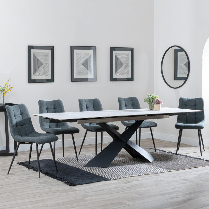 Hayden White Ceramic Extending Dining Set - Corona Light Grey Fabric Dining Chair-7