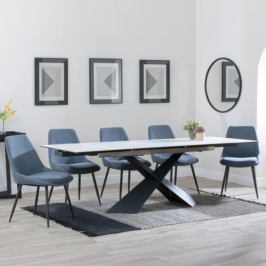 Hayden White Ceramic Extending Dining Set - Darwin Dark Grey Fabric Dining Chair-5
