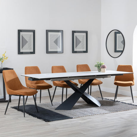 Hayden White Ceramic Extending Dining Set - Darwin Orange Fabric Dining Chair-3