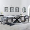 Hayden White Ceramic Extending Dining Set - Kiefer Grey Boucle Fabric Dining Chair