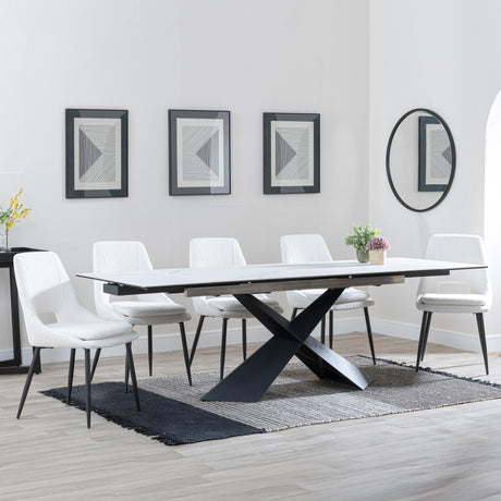 Hayden White Ceramic Extending Dining Set - Peyton Cream Fabric Dining Chair-4