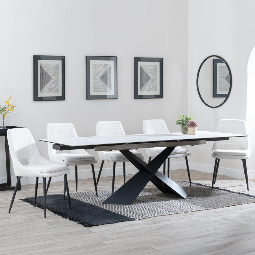 Hayden White Ceramic Extending Dining Set - Peyton Cream Fabric Dining Chair-4