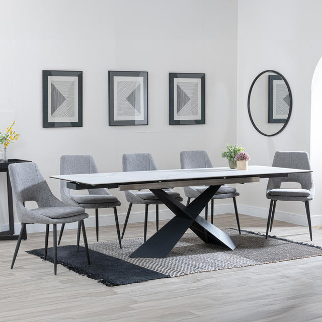 Hayden White Ceramic Extending Dining Set - Peyton Grey Fabric Dining Chair