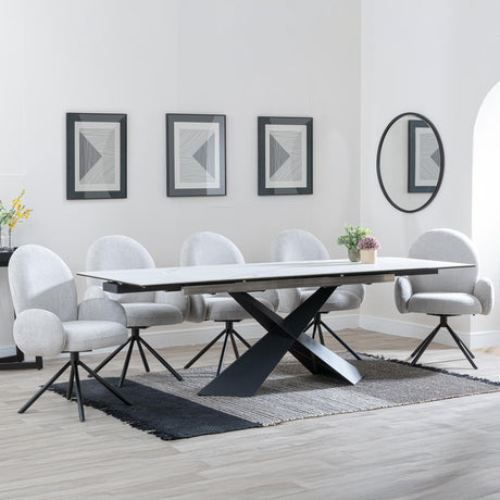 Hayden White Ceramic Extending Dining Set - Theo Grey Fabric Swivel Dining Chair - Get 2 Chairs Free