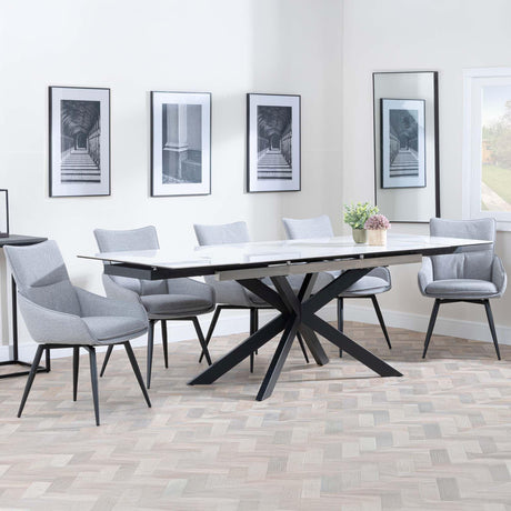Sutton White Ceramic Extending Dining Set - Ace Grey Fabric Swivel Dining Chair-2