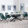 Sutton White Ceramic Extending Dining Set - Arctic Green Velvet Fabric Swivel Dining Chair-2
