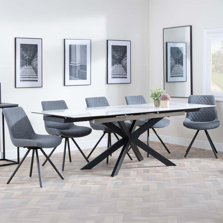 Sutton White Ceramic Extending Dining Set - Boden Grey Fabric Swivel Dining Chair-6