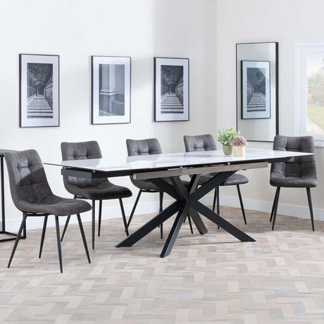Sutton White Ceramic Extending Dining Set - Corona Grey Fabric Dining Chair-9