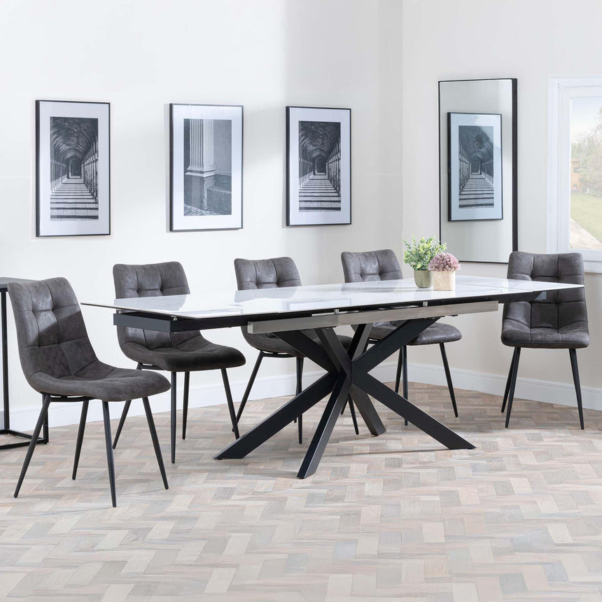 Sutton White Ceramic Extending Dining Set - Corona Grey Fabric Dining Chair-9
