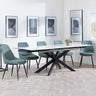 Sutton White Ceramic Extending Dining Set - Darwin Green Fabric Dining Chair-5