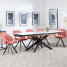 Sutton White Ceramic Extending Dining Set - Ion Orange Velvet Fabric Swivel Dining Chair-2