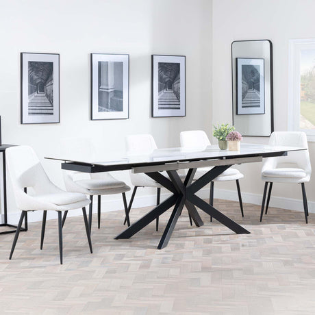 Sutton White Ceramic Extending Dining Set - Peyton Cream Fabric Dining Chair-4
