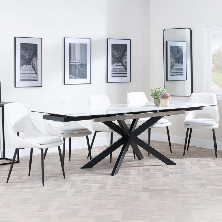 Sutton White Ceramic Extending Dining Set - Peyton Cream Fabric Dining Chair-4
