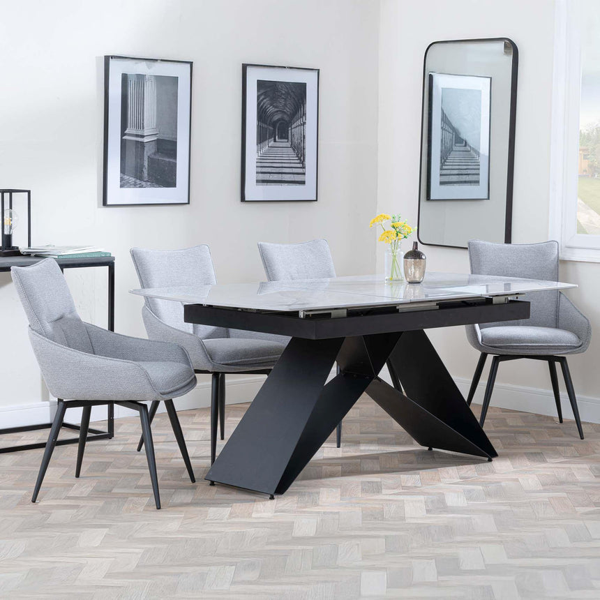 Westin Grey Ceramic Extending Dining Set - Ace Grey Fabric Swivel Dining Chair-2
