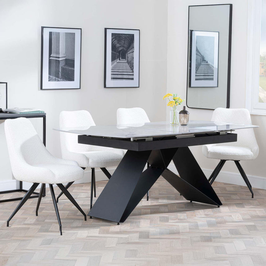 Westin Grey Ceramic Extending Dining Set - Arctic Cream Velvet Fabric Swivel Dining Chair-4