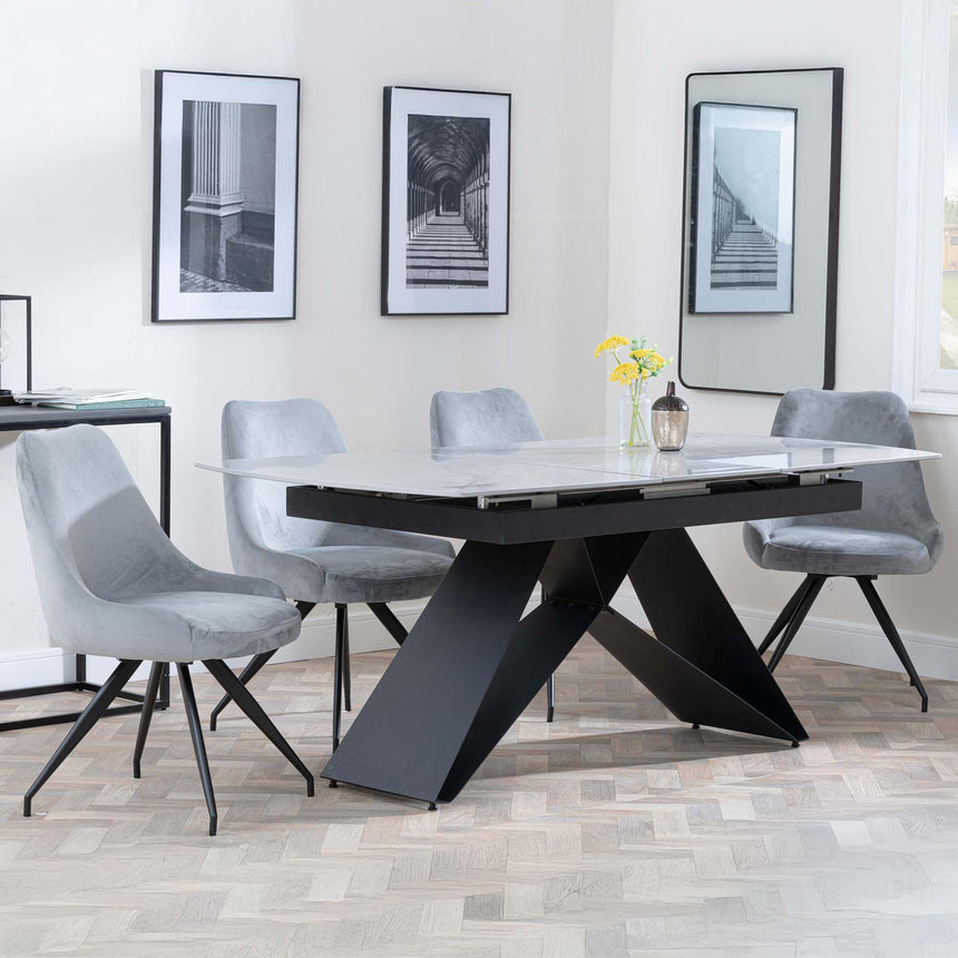 Westin Grey Ceramic Extending Dining Set - Arctic Grey Velvet Fabric Swivel Dining Chair-3