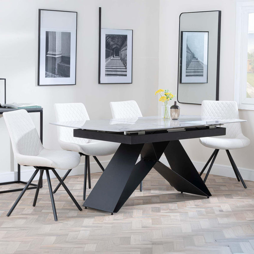 Westin Grey Ceramic Extending Dining Set - Boden Cream Fabric Swivel Dining Chair-3