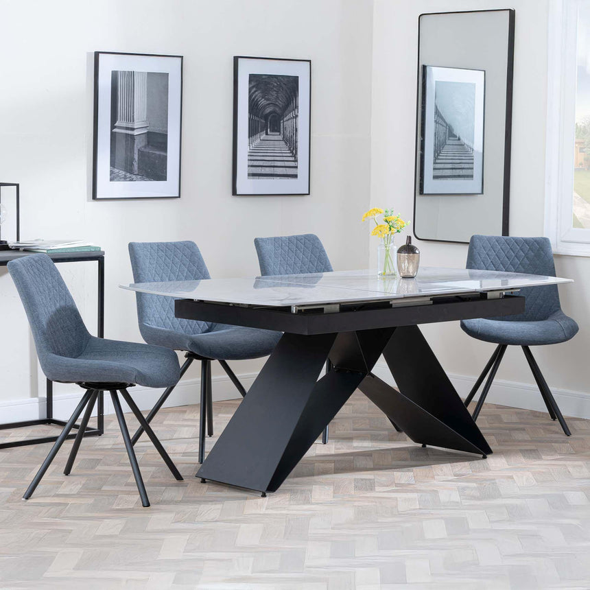 Westin Grey Ceramic Extending Dining Set - Boden Dark Grey Fabric Swivel Dining Chair-2
