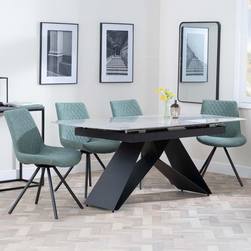 Westin Grey Ceramic Extending Dining Set - Boden Green Fabric Swivel Dining Chair-5