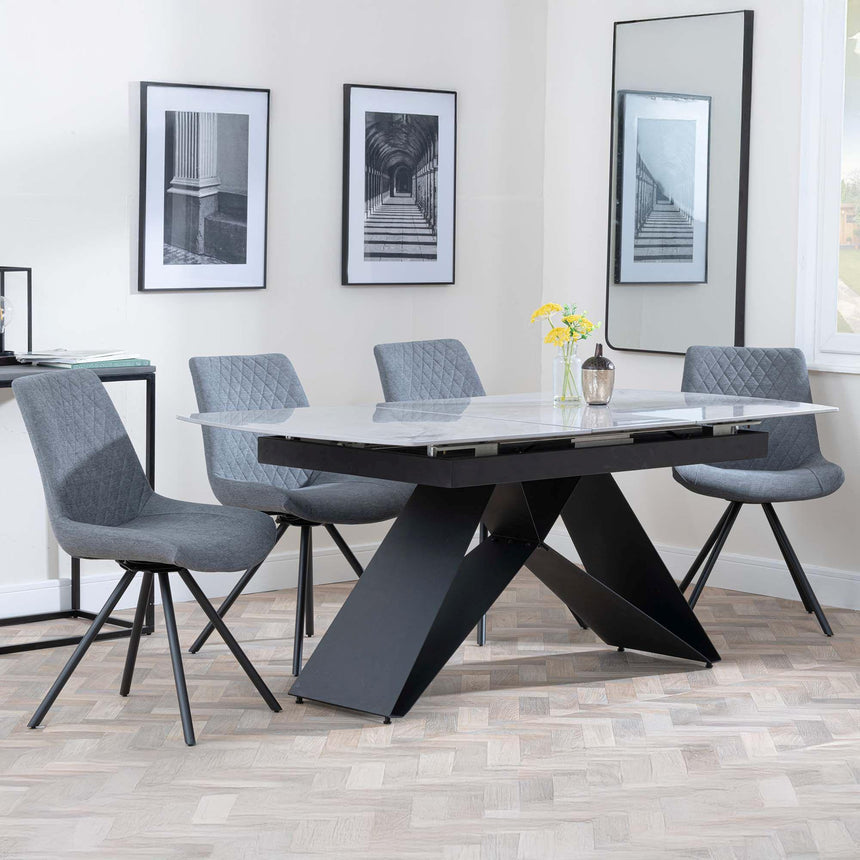 Westin Grey Ceramic Extending Dining Set - Boden Grey Fabric Swivel Dining Chair-6