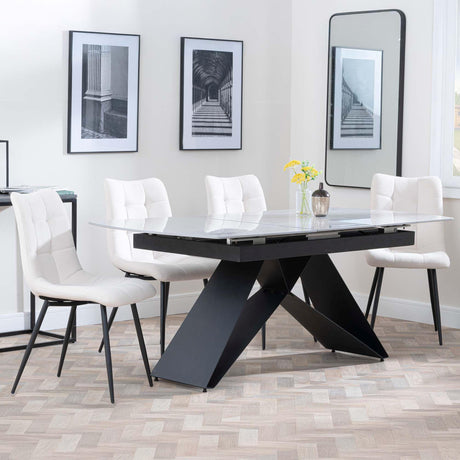 Westin Grey Ceramic Extending Dining Set - Corona Beige Fabric Dining Chair-4