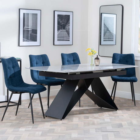 Westin Grey Ceramic Extending Dining Set - Corona Blue Fabric Dining Chair-6